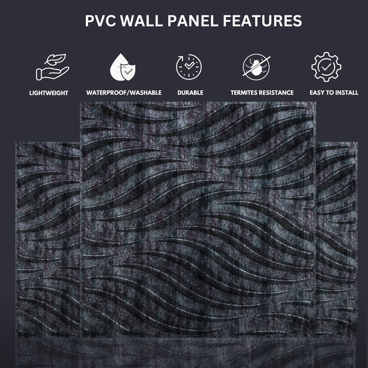Thunder Black 3D Wall Panels Swirl Design-2