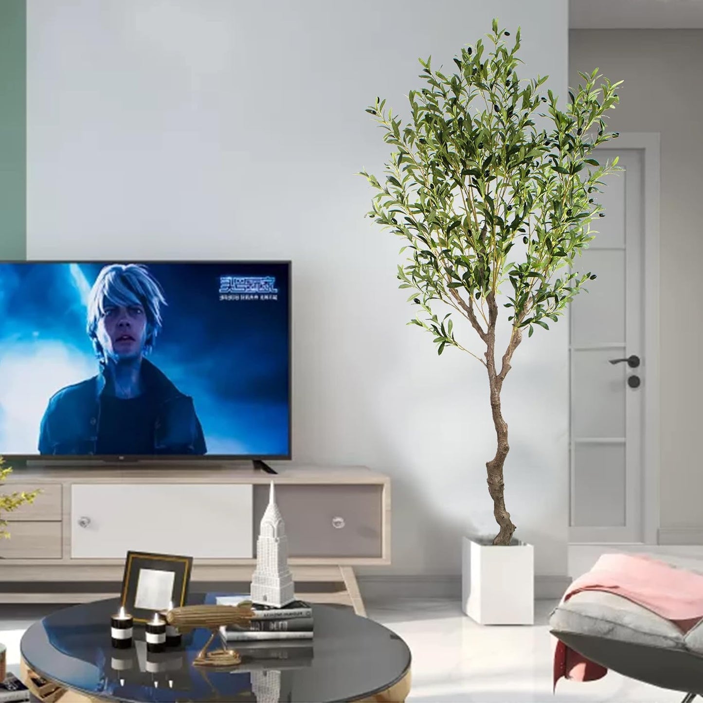 Artificial Plant Olive Tree | Lifelike Faux Olive Plant with Plastic Pot for Home Office