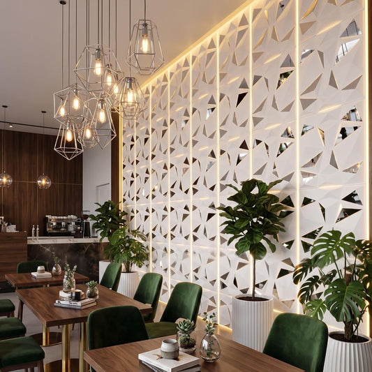 White Silver Mirror 3D Wall Panels Diamond Design