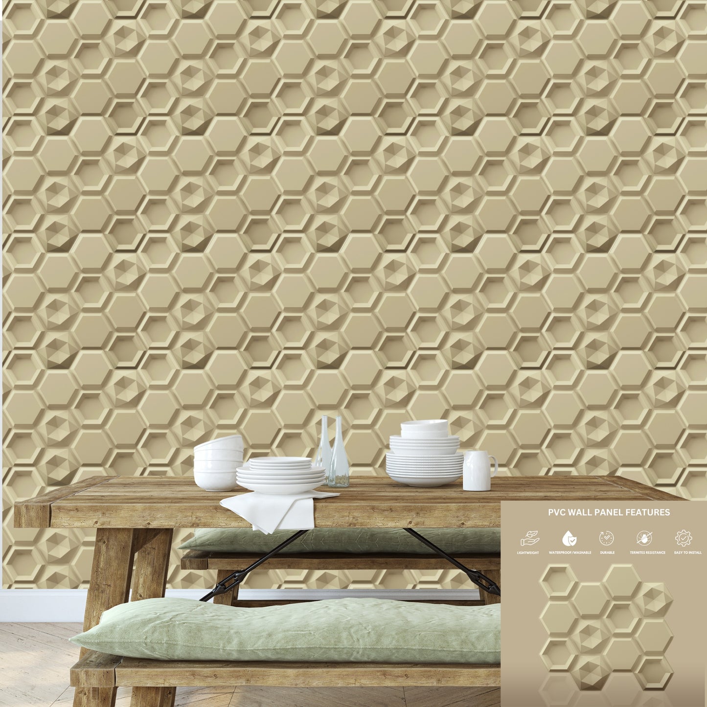 3D Wall Panels - Hexagon Design 43X45 cm
