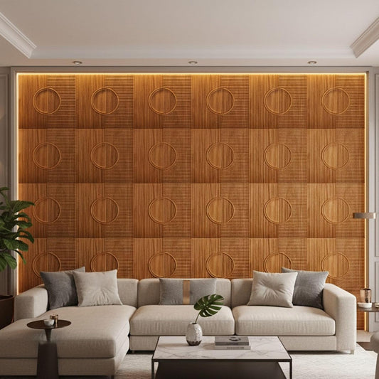 Wood Fluted Circle Design 3D Wall Panel-1