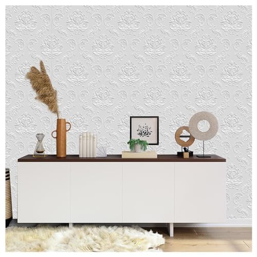 Kayra Decor 3D Self Adhesive Wall Panel -White Damask Design - 50 X 50 cm
