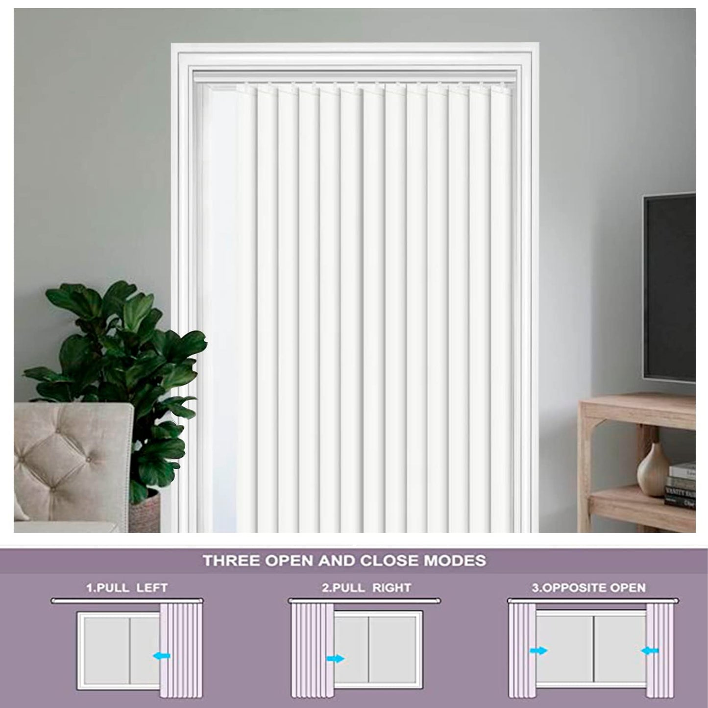 Kayra Decor Vertical Blinds for Windows - Vertical Blinds Curtain for Home - Bedroom, Kitchen, Sliding Door, and Balcony, Customized Size, White