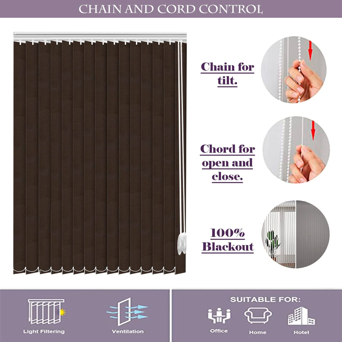 Kayra Decor Vertical Blinds for Windows - Vertical Blinds Curtain for Home - Bedroom, Kitchen, Sliding Door, and Balcony (Customized Size, Brown)