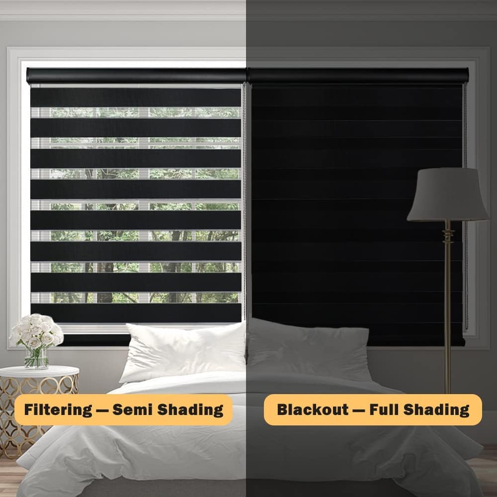Zebra Blinds for Windows and Doors with Dual Shade, Light Control Blinds for Home & Office (Customized Size, 7013-Dark Grey)