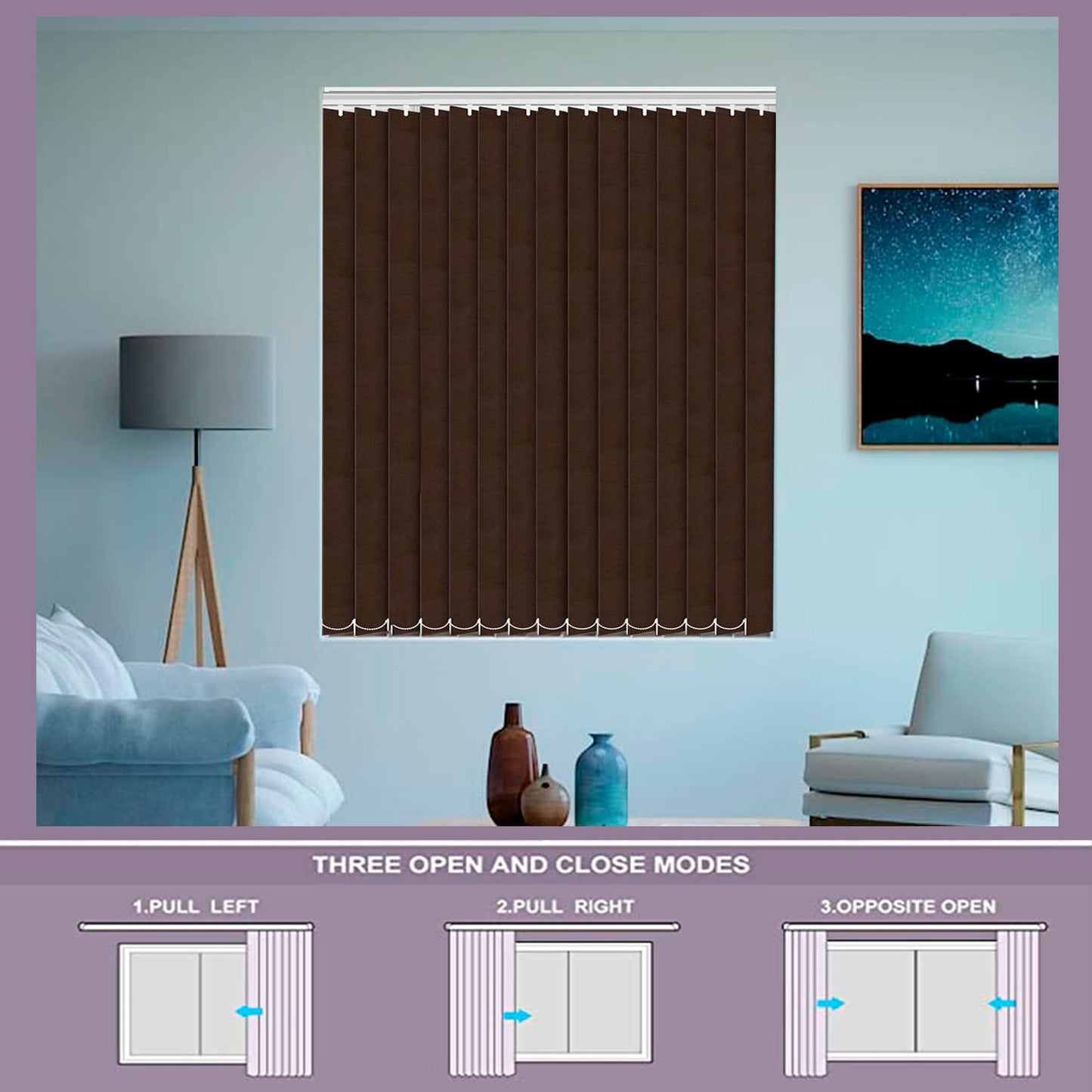 Kayra Decor Vertical Blinds for Windows - Vertical Blinds Curtain for Home - Bedroom, Kitchen, Sliding Door, and Balcony (Customized Size, Brown)