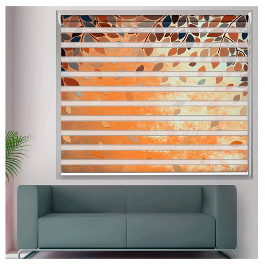 Zebra Blinds for Windows and Doors with Dual Shade, Horizontal Stripes, Blinds for Home & Office (Customized Size, 3D Leaves Art Design)