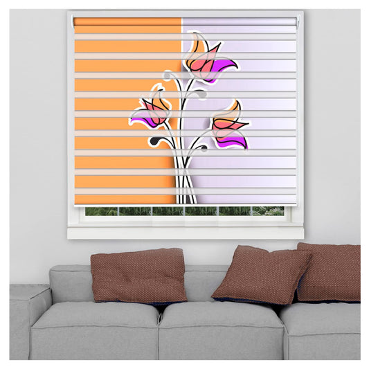 Zebra Blinds for Windows and Doors with Dual Shade, Horizontal Stripes, Blinds for Home & Office (Customized Size, Lotus Flower)