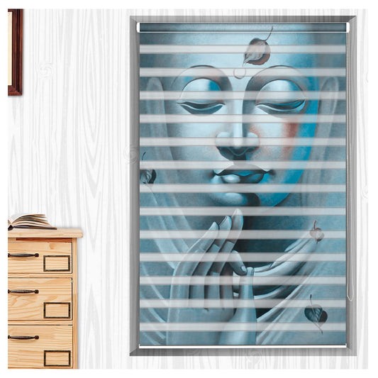 Zebra Blinds for Windows and Doors with Dual Shade, Horizontal Stripes, Blinds for Home & Office (Customized Size, Buddha Face Design)