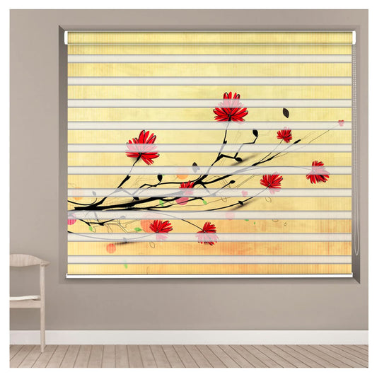 Zebra Blinds for Windows and Doors with Dual Shade, Horizontal Stripes, Blinds for Home & Office (Customized Size, Red Flower Art)
