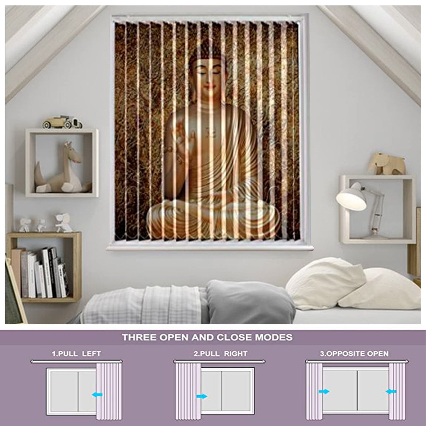 Vertical Blinds for Windows,French Door and Sliding Door Blinds for Smart Home Office, (Customized Size, Golden Buddha)