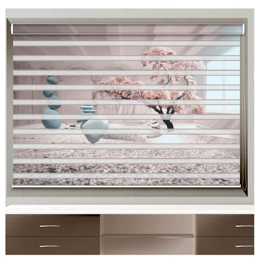 Zebra Blinds for Windows and Doors with Dual Shade, Horizontal Stripes, Blinds for Home & Office (Customized Size, Tree with Rock )