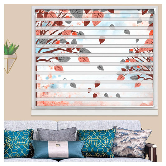 Zebra Blinds for Windows and Doors with Dual Shade, Horizontal Stripes, Blinds for Home & Office (Customized Size, Tree and Leaves )
