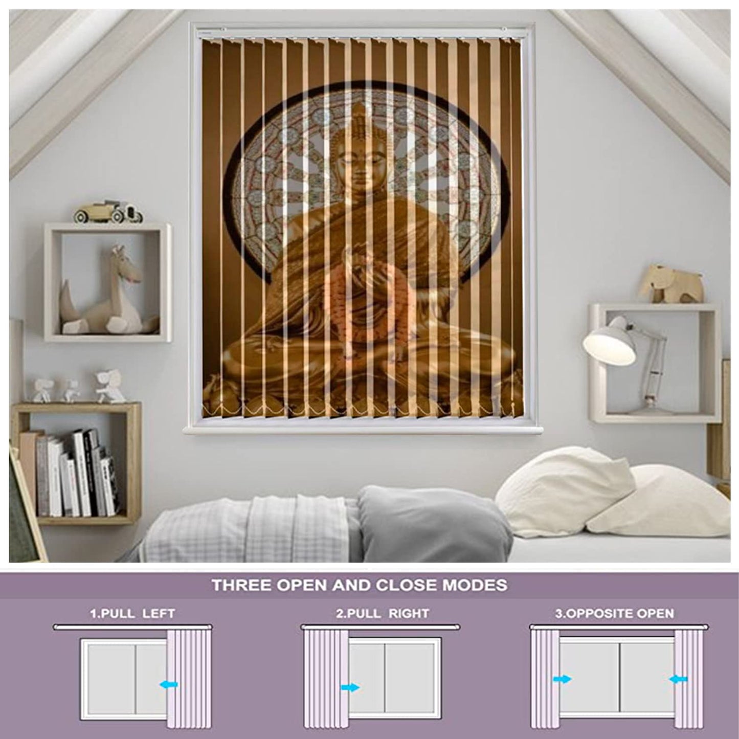 Vertical Blinds for Windows,French Door and Sliding Door Blinds for Smart Home Office, (Customized Size, Golden Buddha Statue)