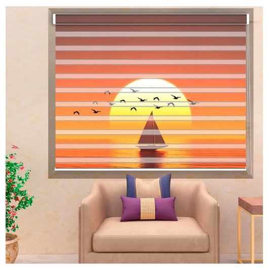 Zebra Blinds for Windows and Doors with Dual Shade, Horizontal Stripes, Blinds for Home & Office (Customized Size, Flying Bird in Sunset )