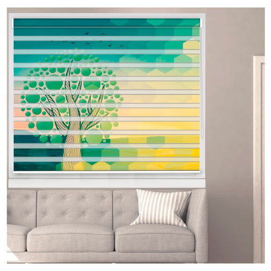 Zebra Blinds for Windows and Doors with Dual Shade, Horizontal Stripes, Blinds for Home & Office (Customized Size, Green Tree Art)