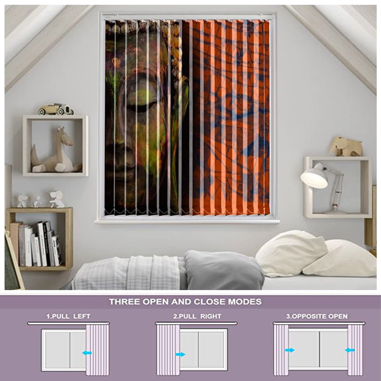 Vertical Blinds for Windows,French Door and Sliding Door Blinds for Smart Home Office, (Customized Size, Buddha Painting)