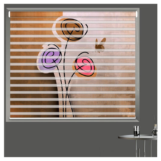 Zebra Blinds for Windows and Doors with Dual Shade, Horizontal Stripes, Blinds for Home & Office (Customized Size, Flower with Butterfly )