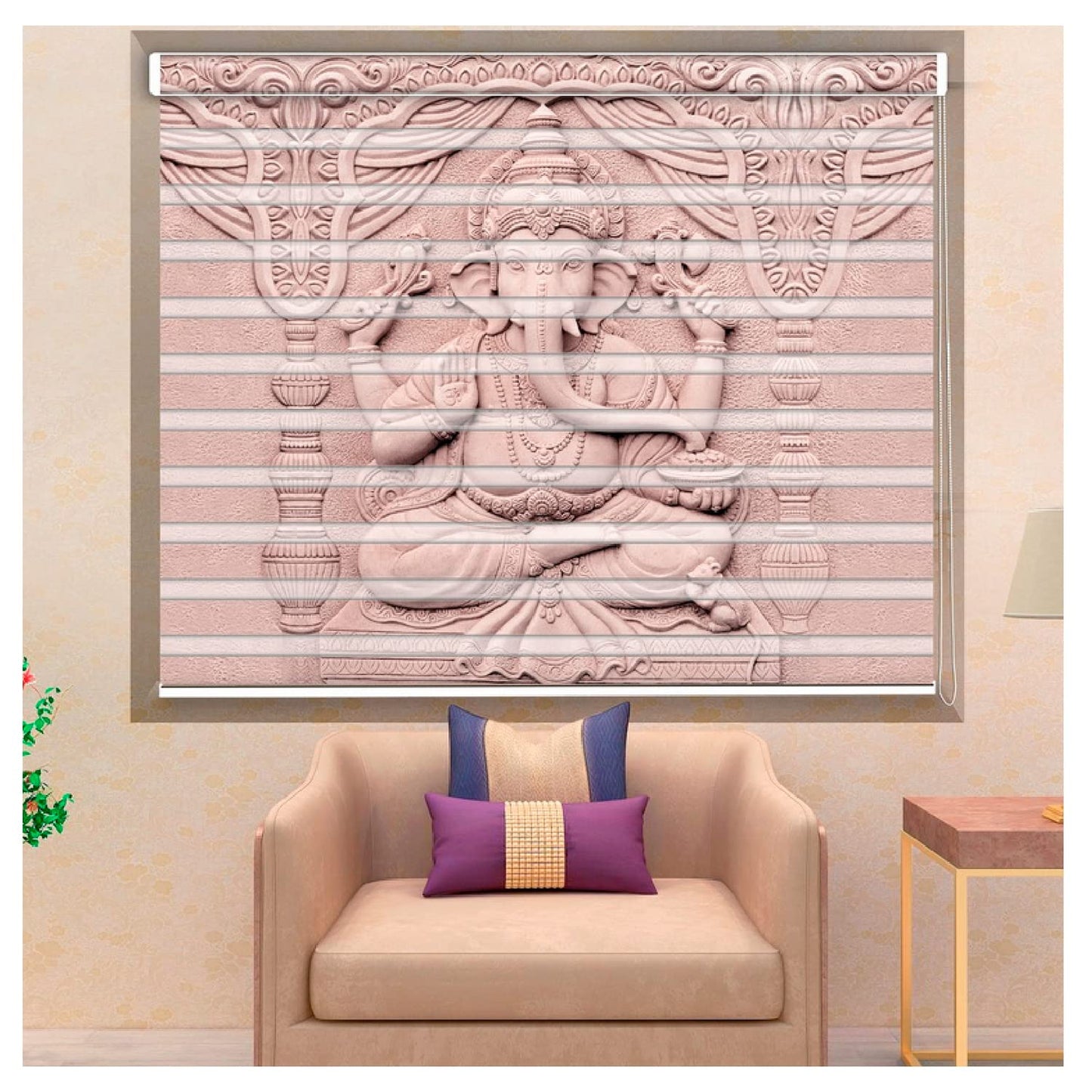 Zebra Blinds for Windows and Doors with Dual Shade, Horizontal Stripes, Blinds for Home & Office (Customized Size, Ganesha)