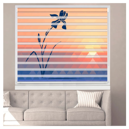 Zebra Blinds for Windows and Doors with Dual Shade, Horizontal Stripes, Blinds for Home & Office (Customized Size, Blue Flower Art Design)