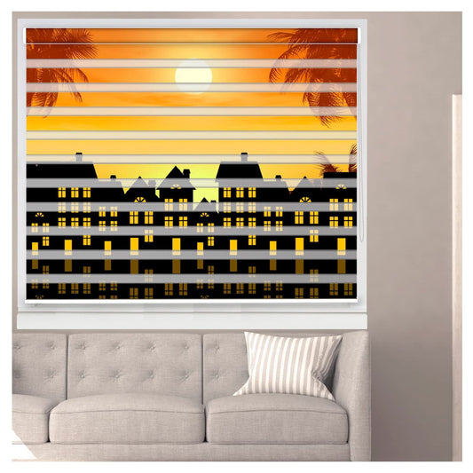 Zebra Blinds for Windows and Doors with Dual Shade, Horizontal Stripes, Blinds for Home & Office (Customized Size, Sunset in City)