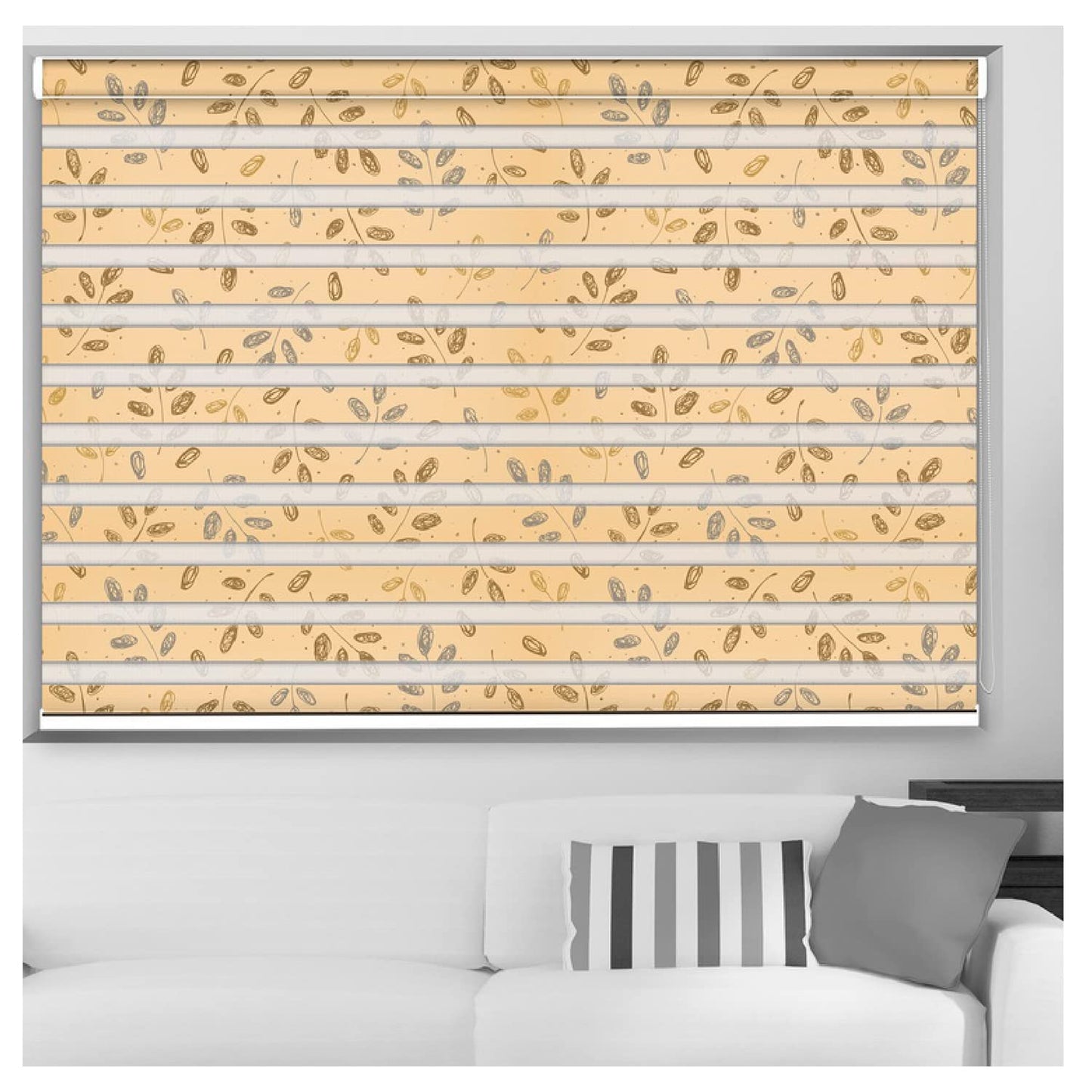Zebra Blinds for Windows and Doors with Dual Shade, Horizontal Stripes, Blinds for Home & Office (Customized Size, Small Leaves Art)