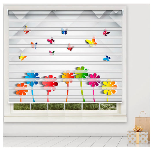 Zebra Blinds for Windows and Doors with Dual Shade, Horizontal Stripes, Blinds for Home & Office (Customized Size, Colorful Butterfly with Flower)