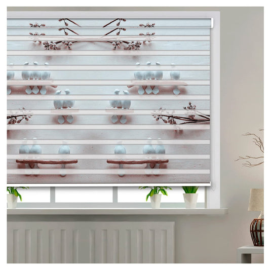 Zebra Blinds for Windows and Doors with Dual Shade, Horizontal Stripes, Blinds for Home & Office (Customized Size, 3D Birds Sculpture Design)