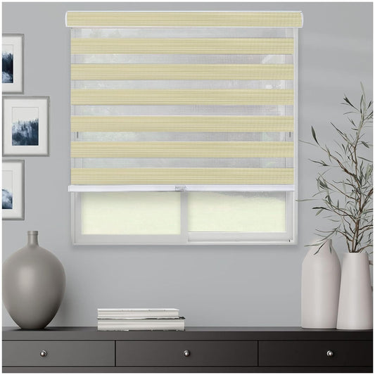 Zebra Blinds for Windows and Doors with Dual Shade, Light Control Blinds for Home & Office (Customized Size, 7002-Ivory)