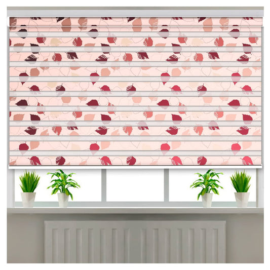 Zebra Blinds for Windows and Doors with Dual Shade, Horizontal Stripes, Blinds for Home & Office (Customized Size, Red Leaves)