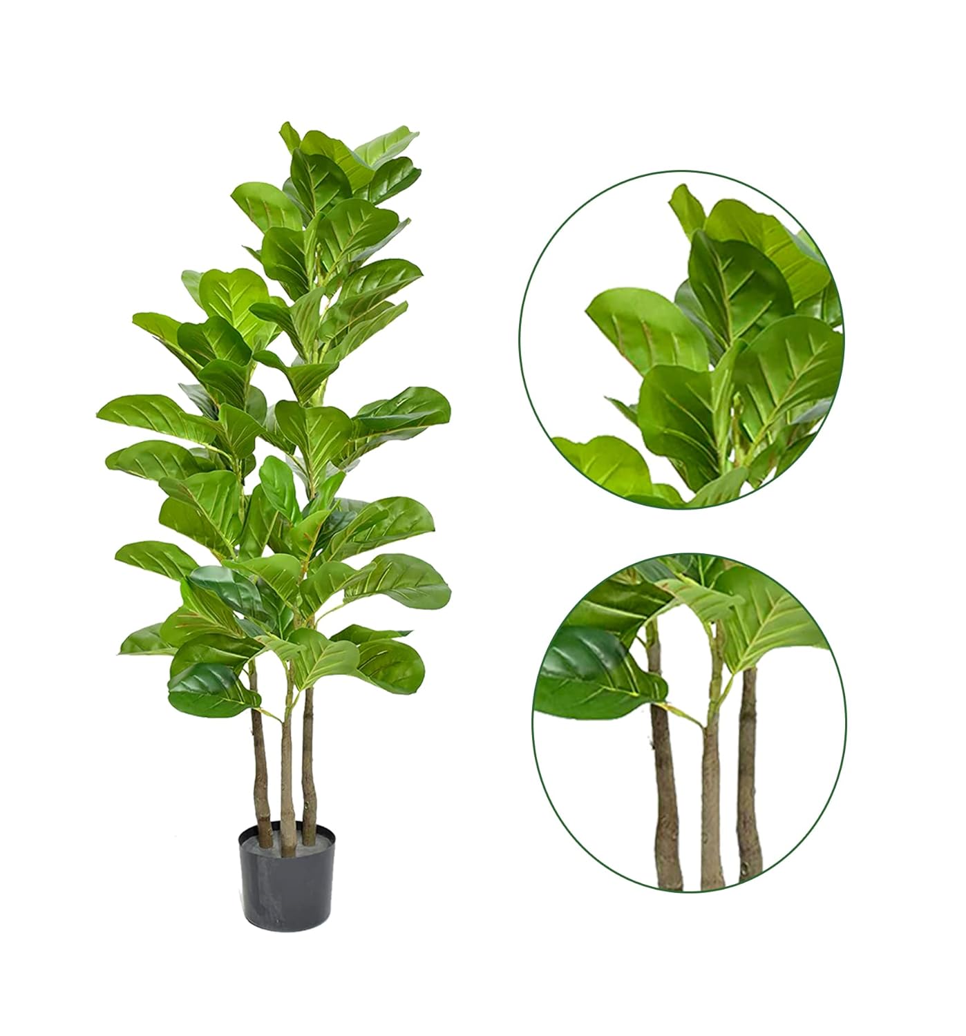Kayra Decor 4 Feet Fiddle Leaf Fig Tree - Big Artificial Plants for Home Decor with Pot (Black)