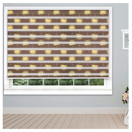 Zebra Blinds for Windows and Doors with Dual Shade, Horizontal Stripes, Blinds for Home & Office (Customized Size, Tropical Leaf Design)