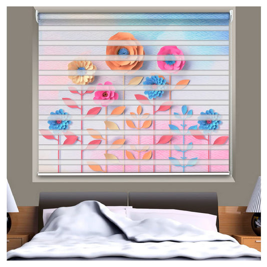 Zebra Blinds for Windows and Doors with Dual Shade, Horizontal Stripes, Blinds for Home & Office (Customized Size, 3D Flower Art Design)