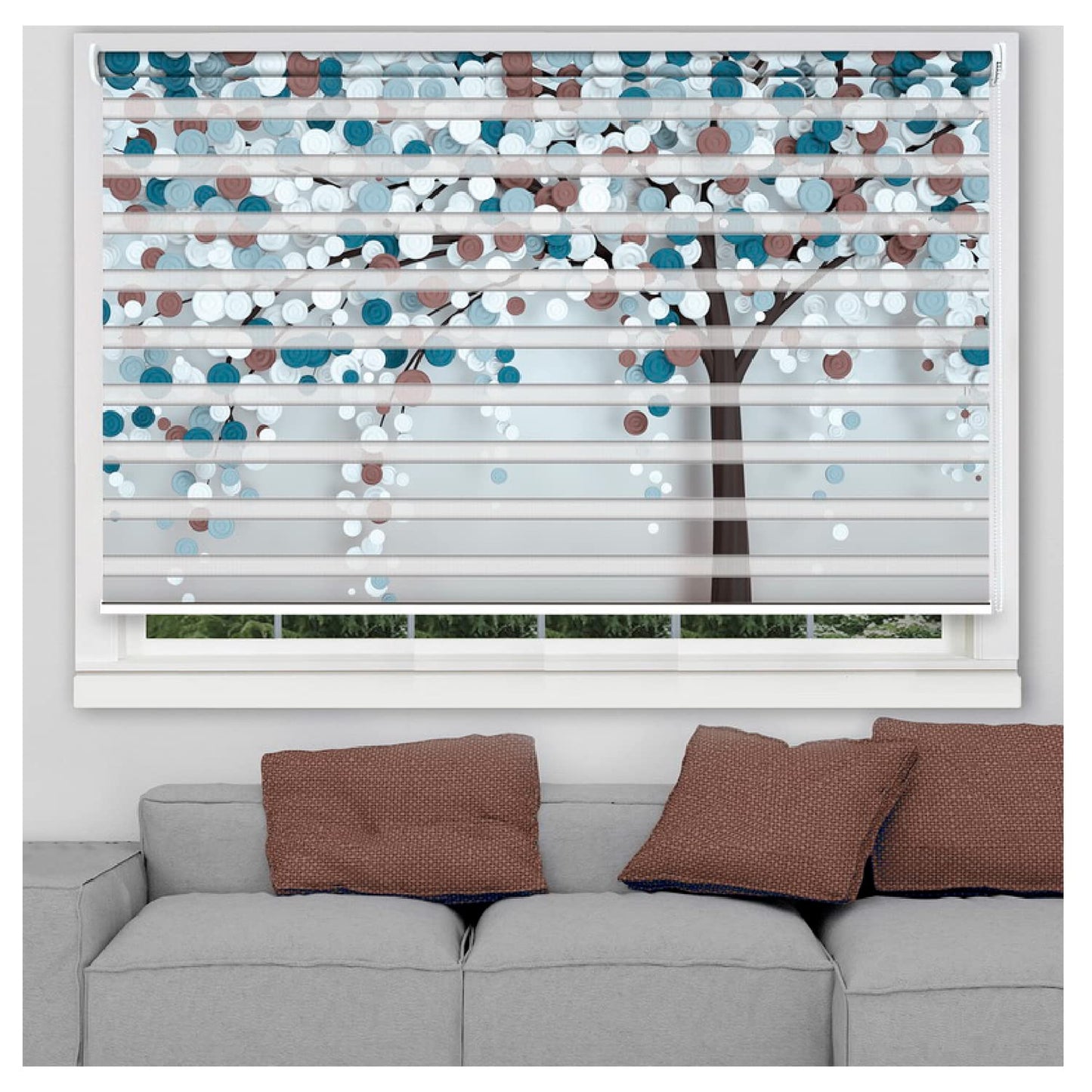 Zebra Blinds for Windows and Doors with Dual Shade, Horizontal Stripes, Blinds for Home & Office (Customized Size, Tree Art 3D)