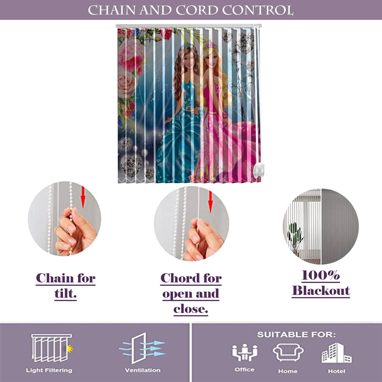 Vertical Blinds for Windows,French Door and Sliding Door Blinds for Smart Home Office, (Customized Size, Barbie Doll)