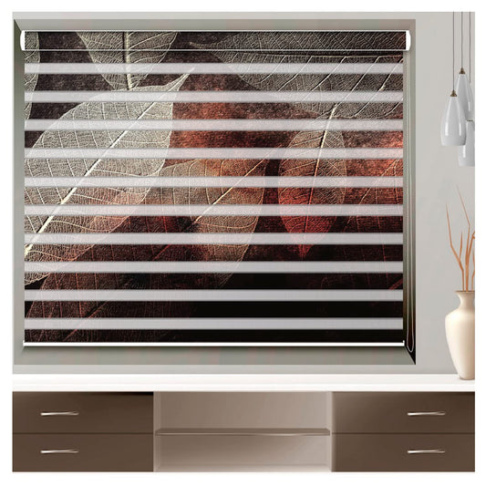 Zebra Blinds for Windows and Doors with Dual Shade, Horizontal Stripes, Blinds for Home & Office (Customized Size, Big Leaves Art)