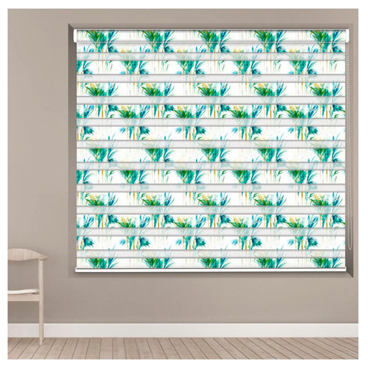Zebra Blinds for Windows and Doors with Dual Shade, Horizontal Stripes, Blinds for Home & Office (Customized Size, Small Blue Trees)
