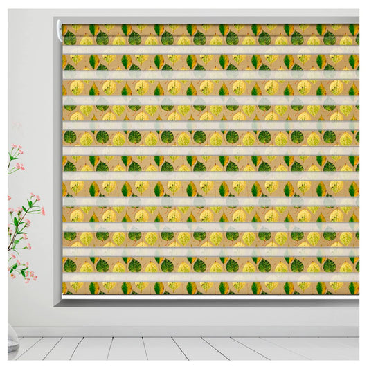 Zebra Blinds for Windows and Doors with Dual Shade, Horizontal Stripes, Blinds for Home & Office (Customized Size, Green Yellow Leaf Art)