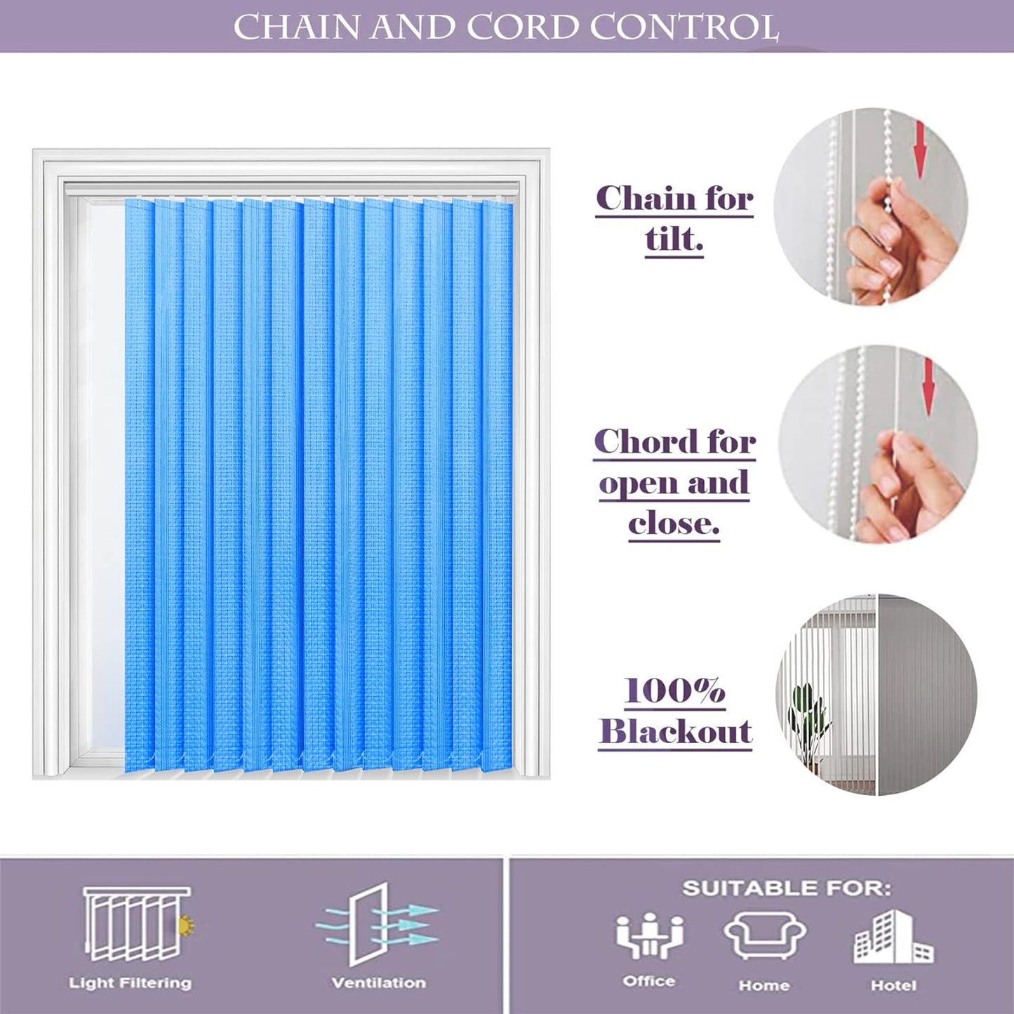 Kayra Decor Vertical Blinds for Windows - Vertical Blinds Curtain for Home - Bedroom, Kitchen, Sliding Door, and Balcony (Customized Size, Blue)