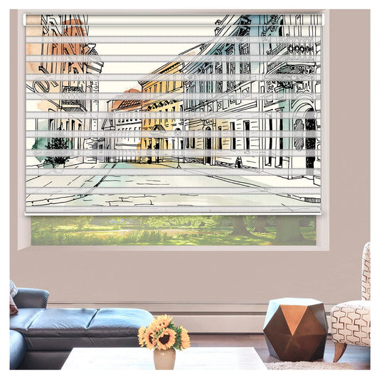 Zebra Blinds for Windows and Doors with Dual Shade, Horizontal Stripes, Blinds for Home & Office (Customized Size, City Design)