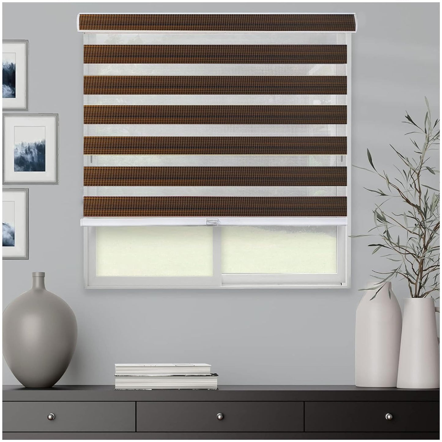 Zebra Blinds for Windows and Doors with Dual Shade, Light Control Blinds for Home & Office (Customized Size, 7044-Ink Black)