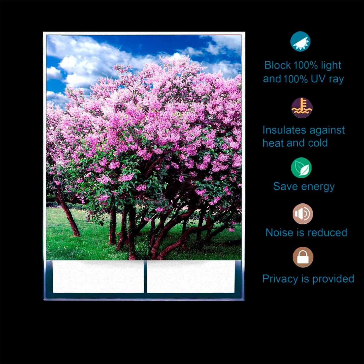 Printed Blackout Roller Blinds for Window - Pink Flower Tree Design Size