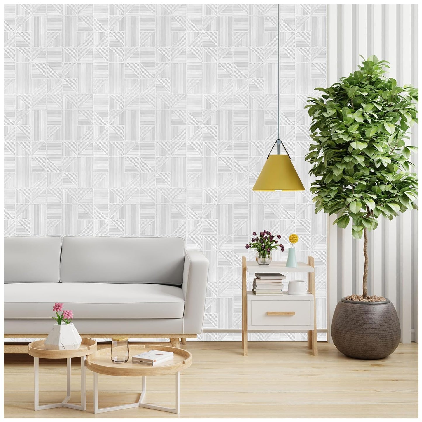 Kayra Decor 3D Self Adhesive Wall Panel -White Stripe Design - (Size 50 x 50 CM)