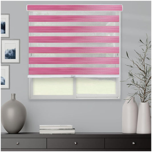 Zebra Blinds for Windows and Doors with Dual Shade, Light Control Blinds for Home & Office (Customized Size, 7051-Pink)
