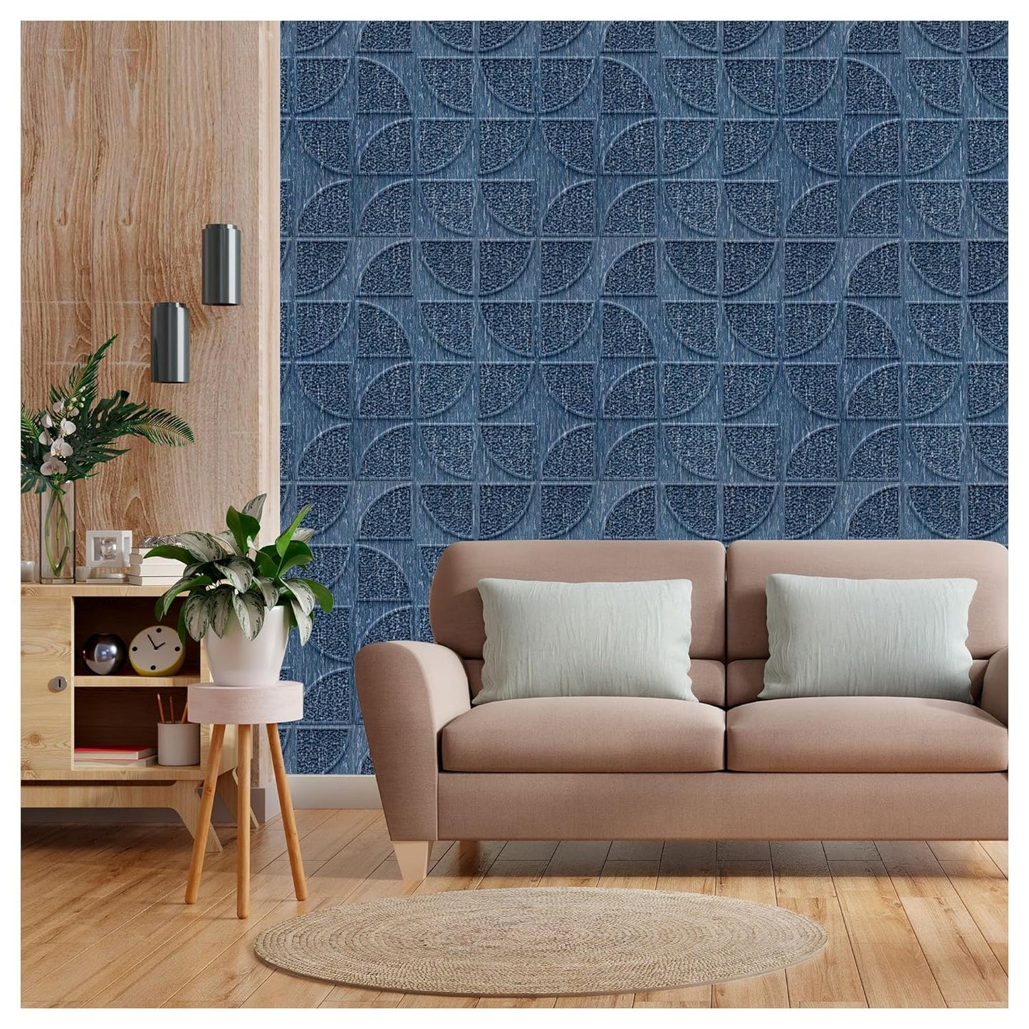 Kayra Decor 3D Self Adhesive Wall Panel - Duluth Blue Color Quarter Circle Design - 50 X 50 cm