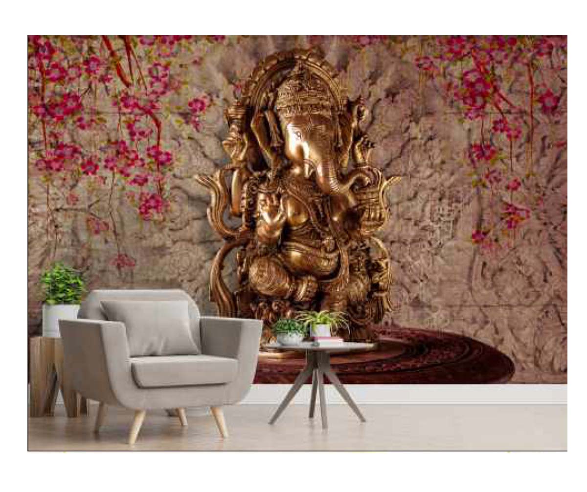 Lord Ganesha 3D Wallpaper Print, Customize/ Personalized Wallpaper for Smart Home Office