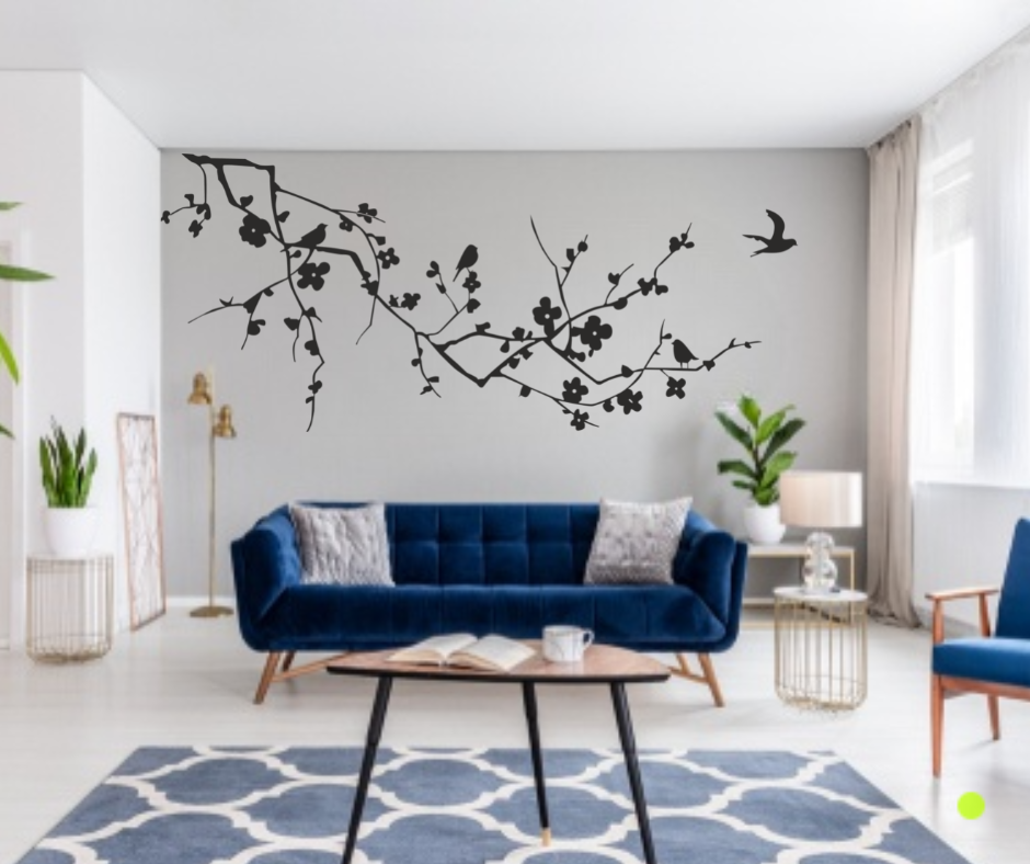 Birds On Flowers Wall Design Stencil (KHSNT370)