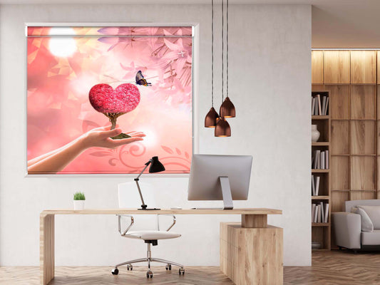 Printed Blackout Roller Blinds for Window Pink Heart