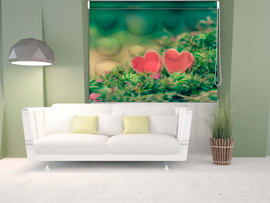 Printed Blackout Roller Blinds for Window- Hearts and flower