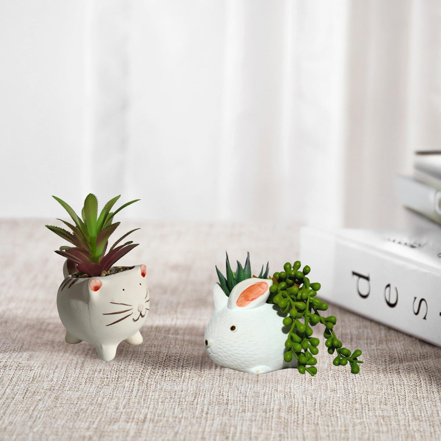 Artificial Succulent Plant with Cute Ceramic Pot for Home Decor - (Pack of 4)